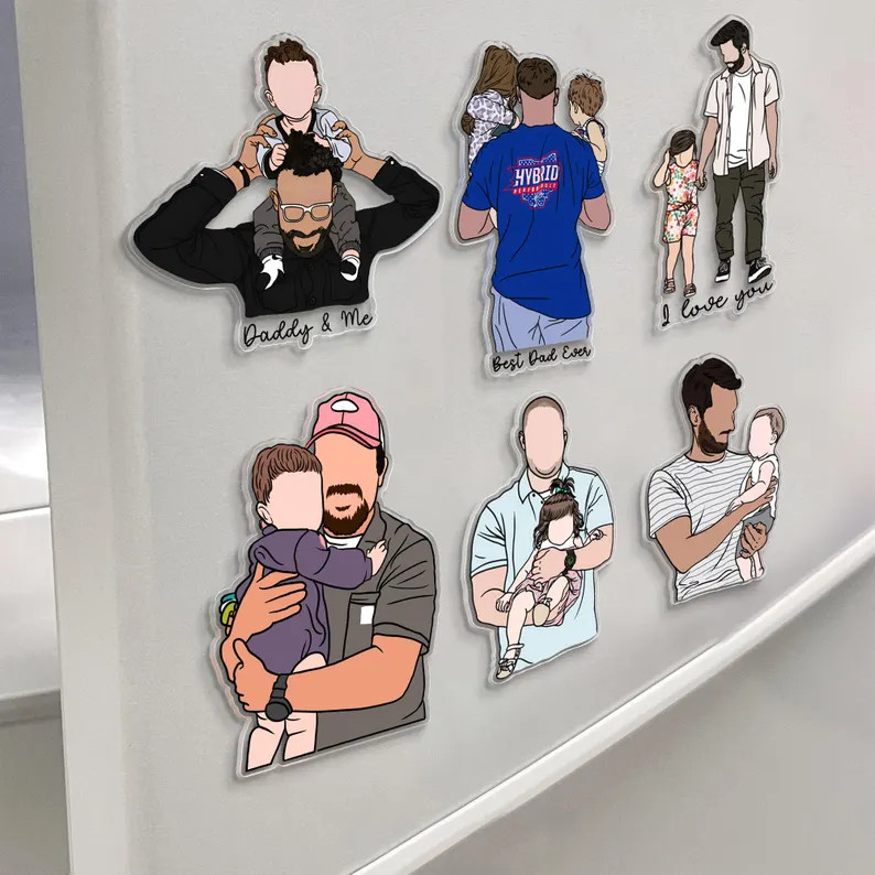 Personalized Dad Photo Magnet, Faceless Portrait Fridge Magnet, Custom Portrait From Photo Magnet... | Etsy (Global)