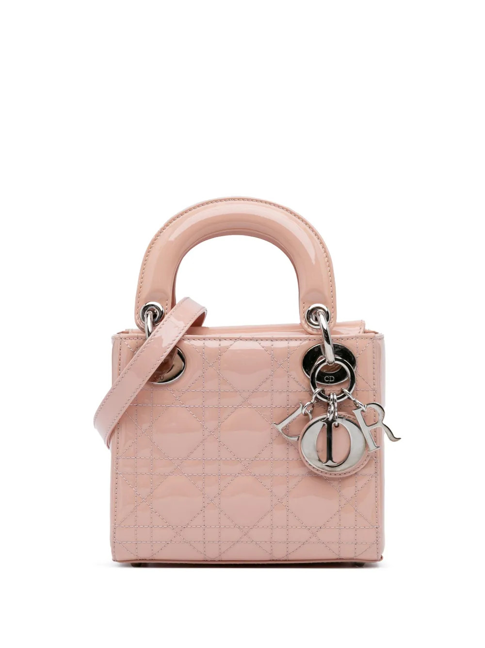 Christian Dior Pre-Owned 2016 Mini Patent Cannage Lady Dior satchel - Pink | Farfetch Global