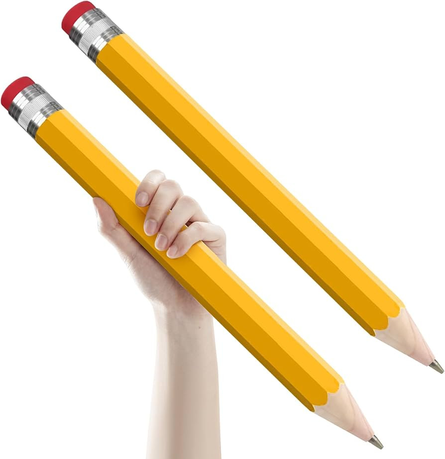 2 Pack Wooden Jumbo Pencil for Prop Gifts Decor 14 Inch Funny Big Novelty Pencil with Cap Yellow | Amazon (US)