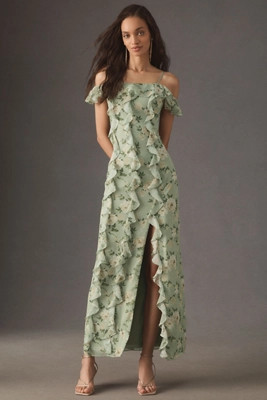 BHLDN Off-Shoulder Ruffled Chiffon Maxi Dress | Anthropologie (US)