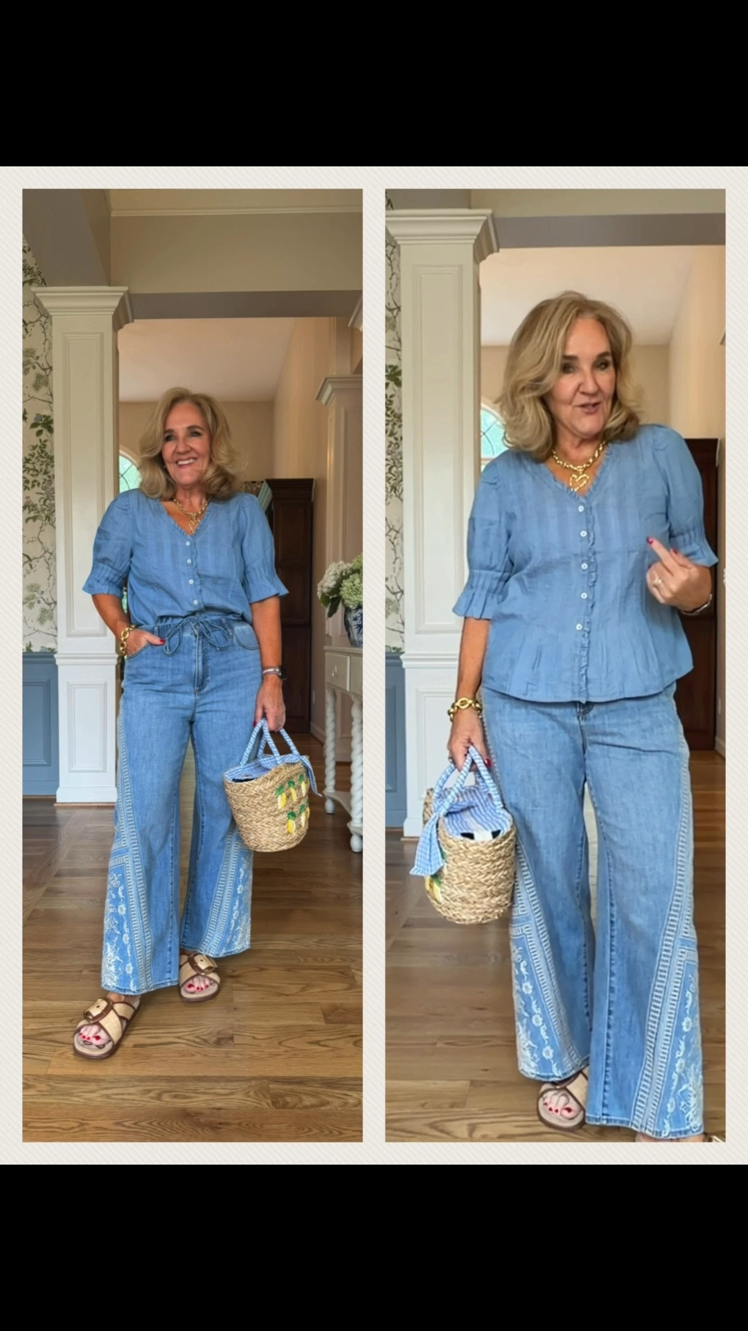 Chambray top size small. Embroidered jeans size 1.0. Great lightweight pieces for summer! 
Tote is 30% off.

#LTKSaleAlert #LTKOver40 #LTKSeasonal