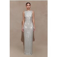 Magnolia Sleeveless Diamante Maxi Dress / Silver | MESHKI | M | MESHKI US