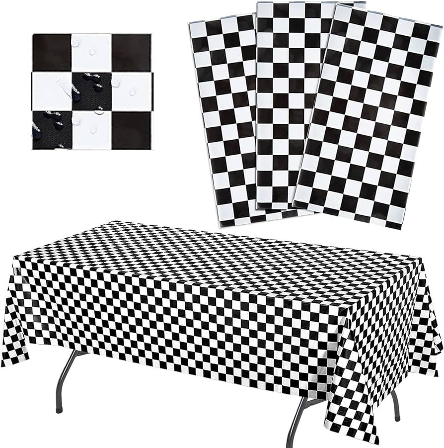 AnapoliZ Black Checkered Tablecloth Plastic | 3 Pcs Pack - 54” Wide x 108” Long | Black and W... | Amazon (US)