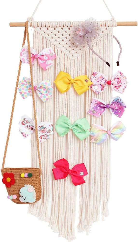 Habbi Macrame Hair Bow Holder Girl Clip Bow Organizer Wall Hanging Decor Hanging Hair Clips Hange... | Amazon (US)