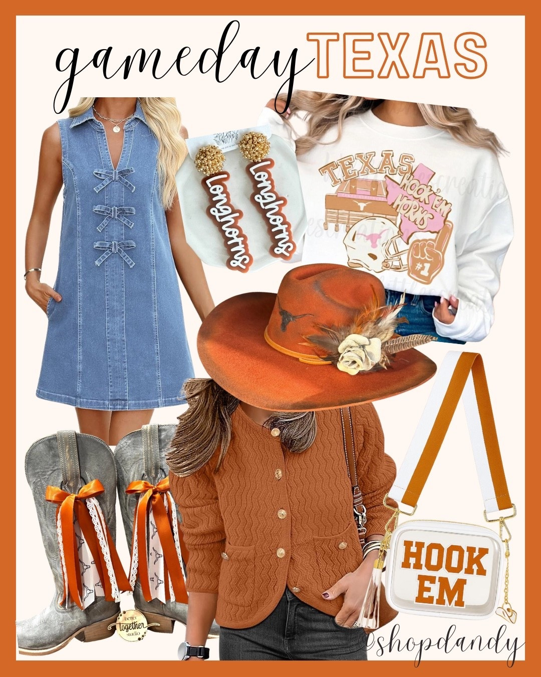 Texas Longhorn gameday! Cute styles for games in Austin. All from Amazon and Etsy. 

Shop dandy, college gameday, college football outfit, gameday outfit, Texas, Texas outfit