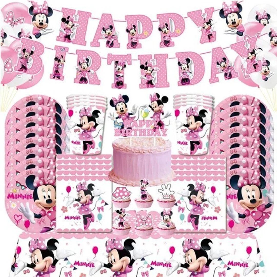 MINNIE MOUSE Birthday Party Disposable Plates,cups,napkins,tablecloth,party Banner Party Tablewar... | Etsy (US)