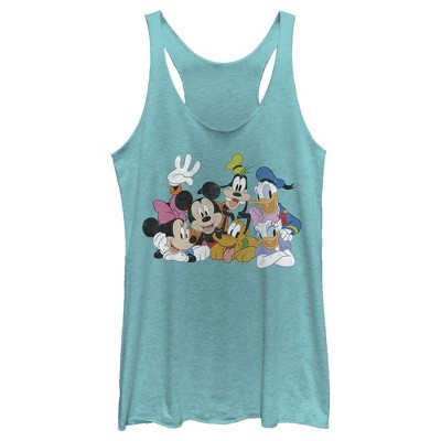 Women's Mickey & Friends Club House Group Shot  Racerback Tank Top - Tahiti Blue - X Small | Target