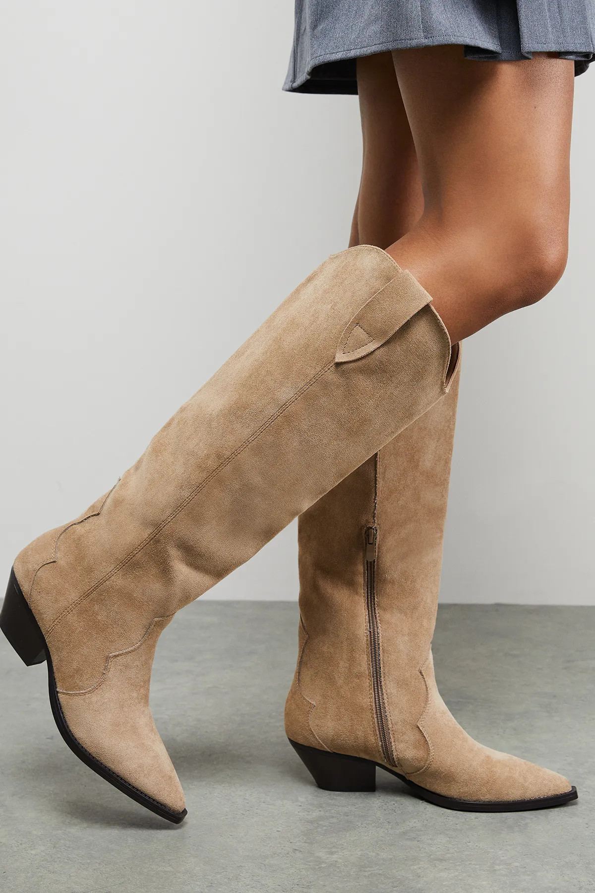 Boots | Faith: Cali Faux Suede Low Heel Western Knee Boots | Faith | Boohoo.com (UK & IE)