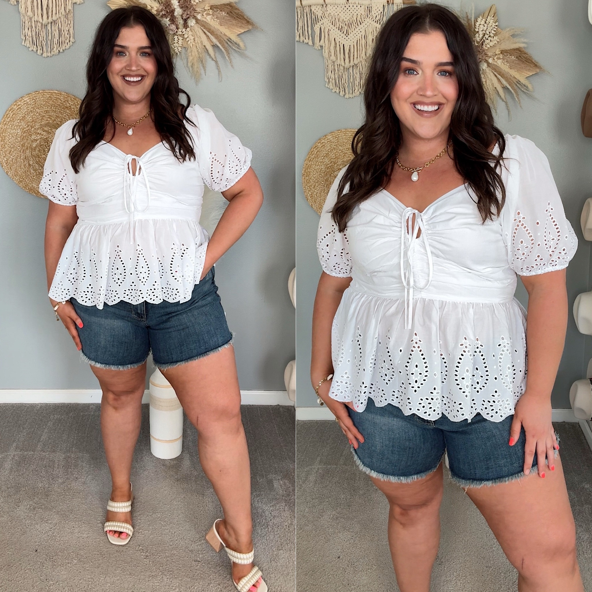 Summer blouse to dress up or down 🤍
Eyelet puff sleeve shirt XXL
Shorts: 2X 

#LTKStyleTip #LTKMidsize #LTKxWalmart