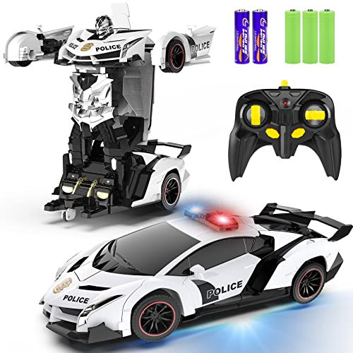 FDJ Remote Control Car - Transform Toys Car Robot, One Button Deformation to Robot with Flashing Light, 2.4Ghz 1:18 Scale Transforming Police Car Kids Toys with 360 Degree Rotating, Girls Boys Toys | Amazon (US)