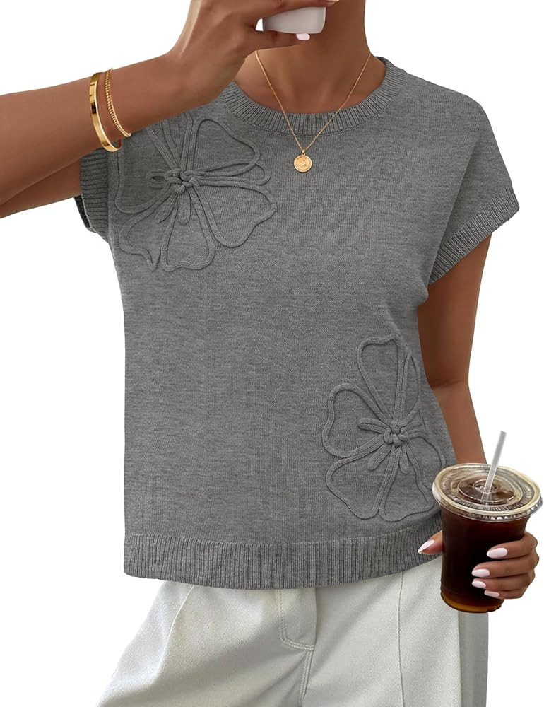 MEROKEETY Women's Summer Short Sleeve Sweater Vest Flower Knit Pullover Tank Tops 2026 Trendy Spr... | Amazon (US)