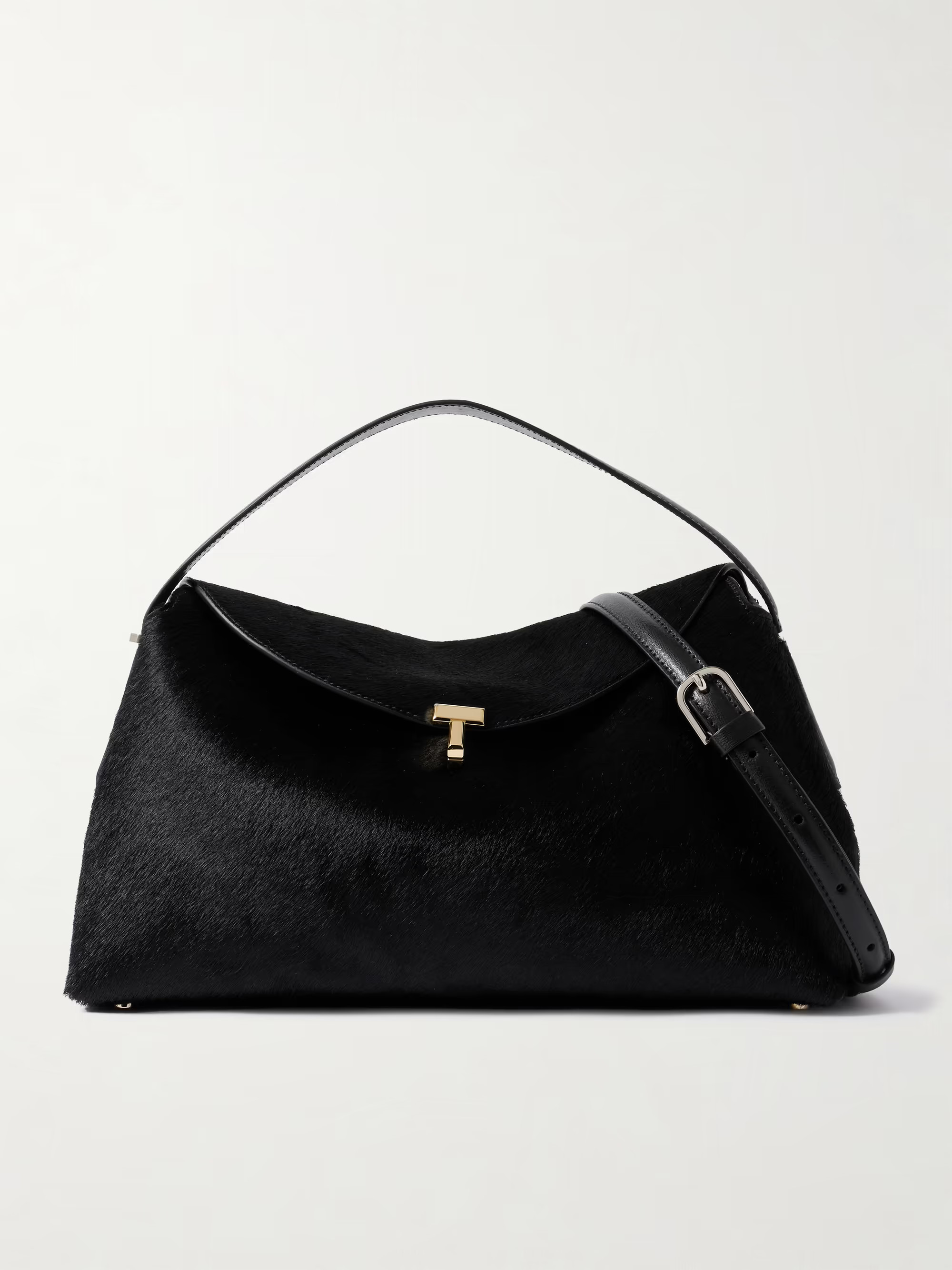 T-Lock leather-trimmed pony hair shoulder bag | NET-A-PORTER (US)