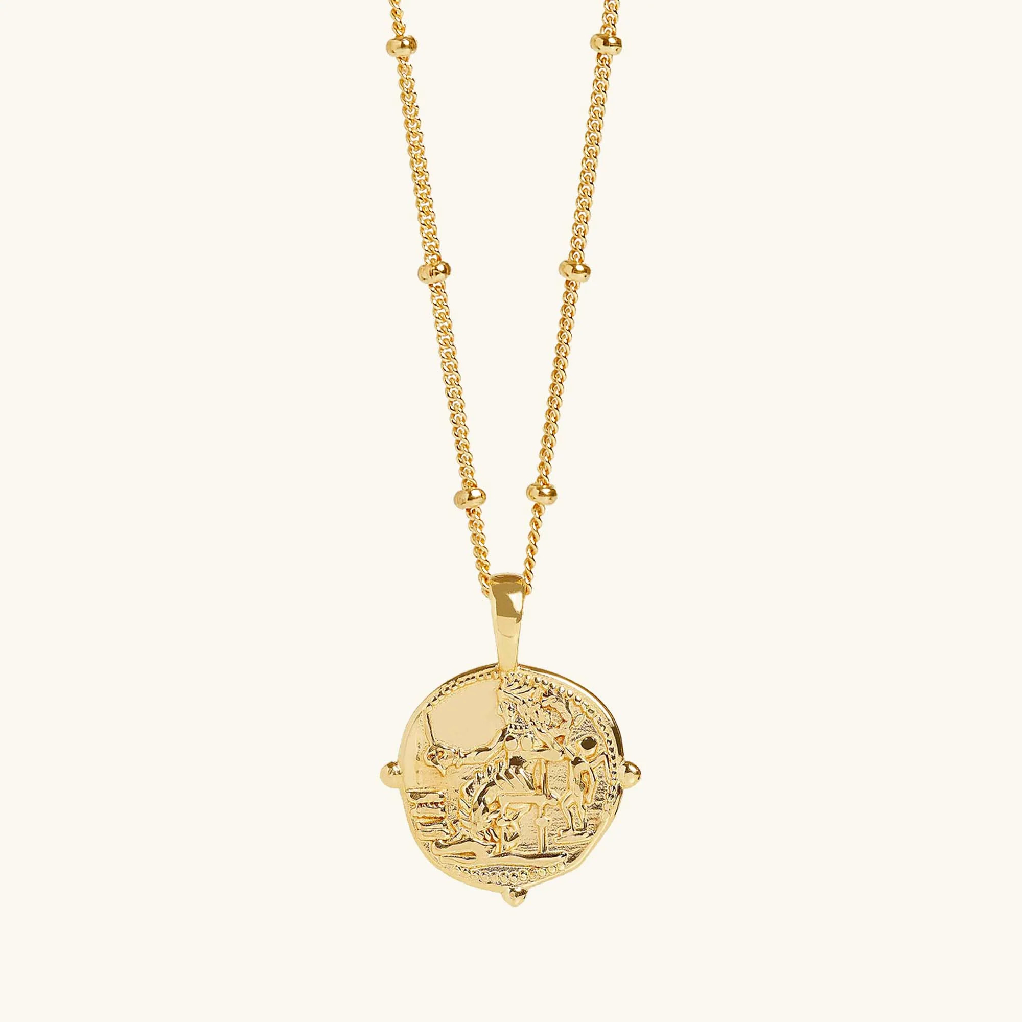 Aphrodite Coin, 18ct Gold-Plated Vermeil On Sterling Silver, Women's Necklace with Bead Chain | Muru Jewellery.