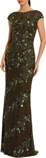 Mac Duggal Beaded High Neck Cap Sleeve Column Gown | Nordstrom | Nordstrom