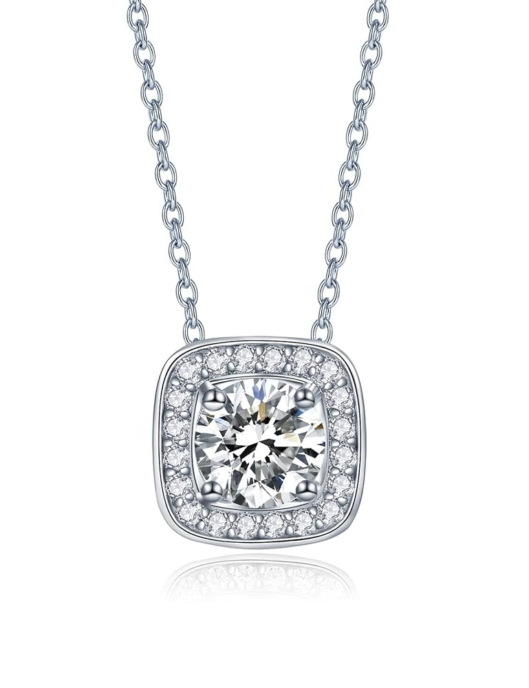 IMOLOVE Moissanite Solitaire Pendant Necklaces for Women Sterling Silver with 18K White Gold Plat... | Amazon (US)