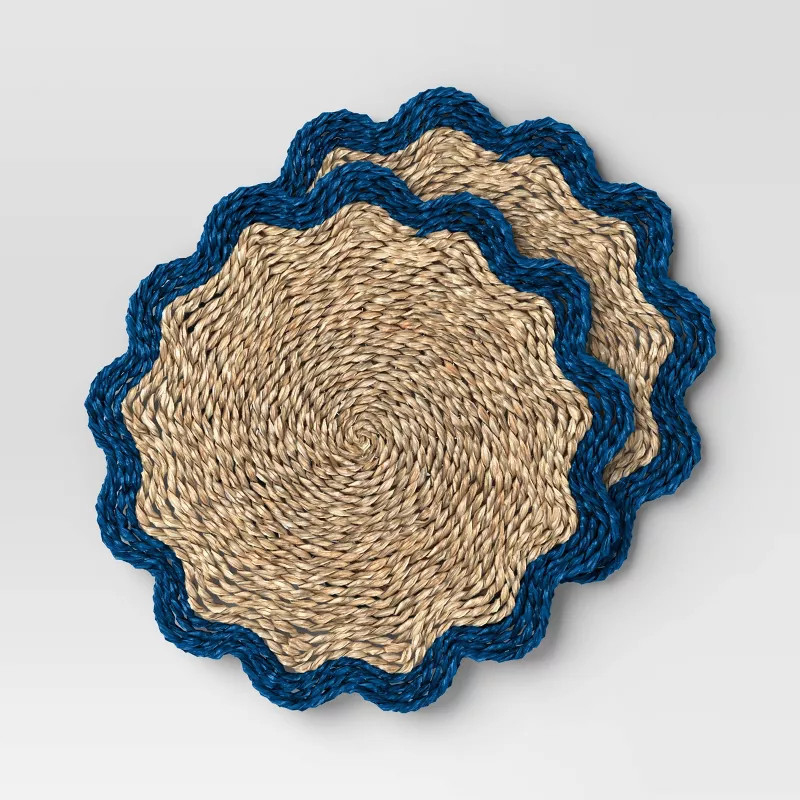 2pk Woven seagrass Charger Blue border - Threshold™ | Target