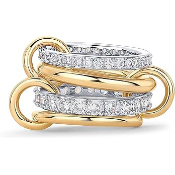 PAVOI 14K Gold Plated Interlocked Stackable Rings for Women - Statement Mixed Metals Multi Ring S... | Amazon (US)
