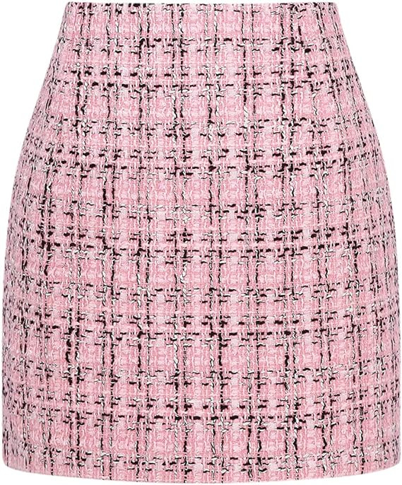 IDEALSANXUN Womens High Waist Plaid Skirt Bodycon Pencil Wool Mini Skirts | Amazon (US)