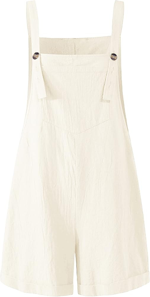 Qiaomai Womens Casual Cotton Linen Overalls Summer Bib Shortalls Rompers with Pockets | Amazon (US)