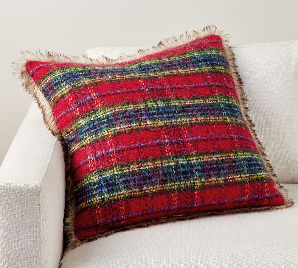 Stewart Plaid with Faux Fur Back Pillow | Pottery Barn (US)