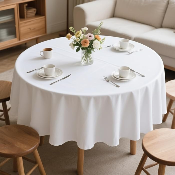 MRJ 70 Inch Round White Tablecloth Stain and Wrinkle Resistant Washable Polyester Table Cloth for... | Amazon (US)