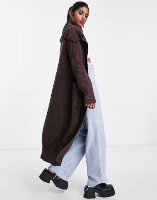 Emory Park oversized collar maxi cardigan in chocolate brown | ASOS | ASOS (Global)