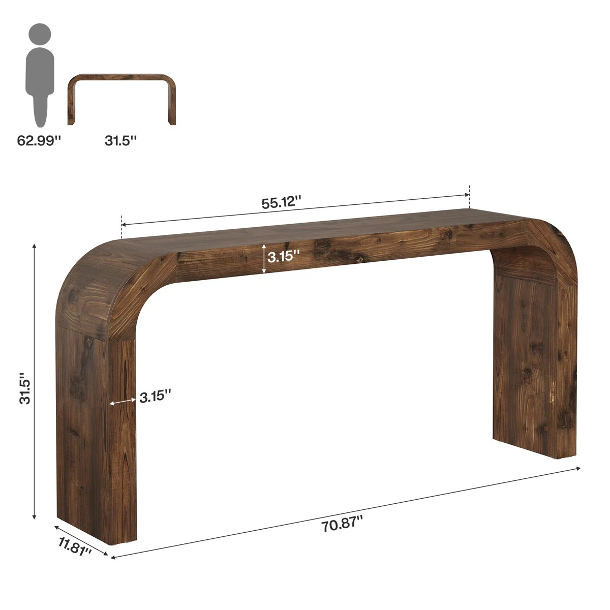 71" Solid Wood Curved Console Table for Entryway or Behind Sofa \u2013 Natural Finish | Wayfair North America