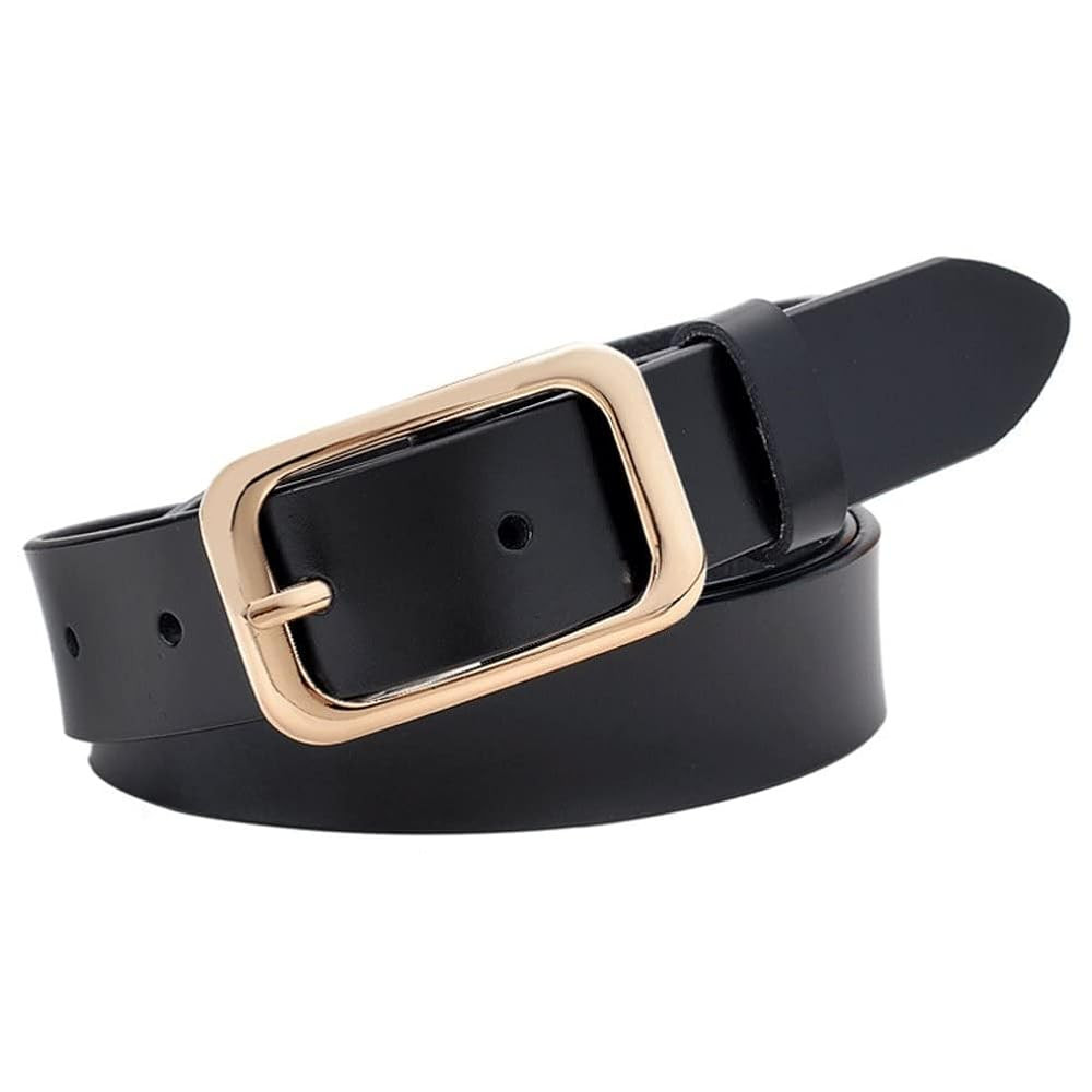 Leather Belts for Women, Genuine Leather Womens Belts with Gold Buckle, Black Belt | Amazon (US)