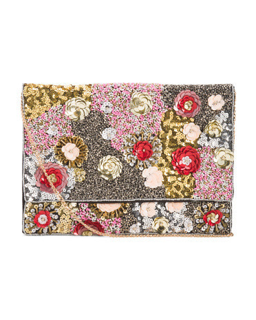 Beaded Sequin Flower Collage Envelope Bag for Women | Leather | Marshalls