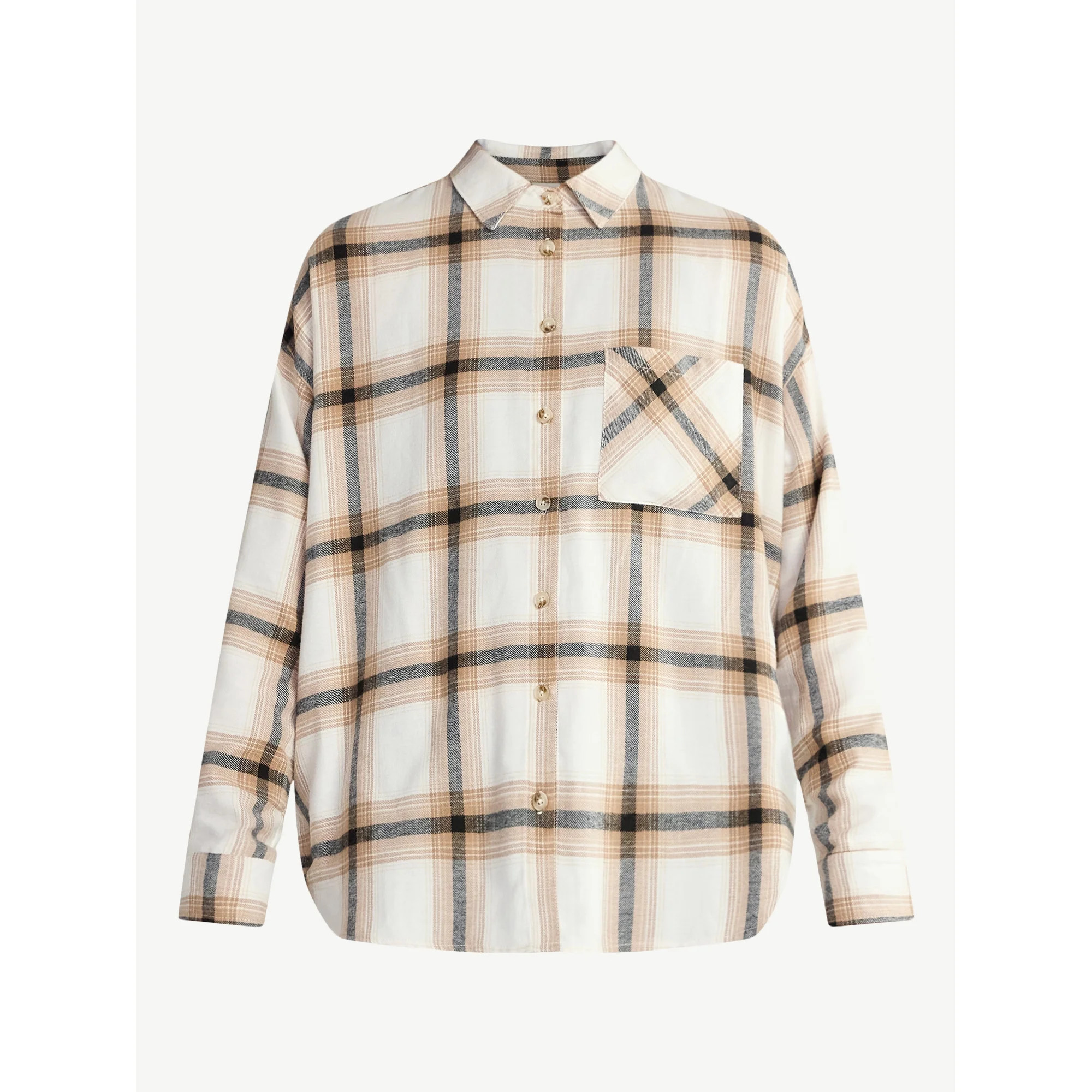 No Boundaries Slouchy Flannel Shirt with Side Pockets, Women's | Walmart (US)
