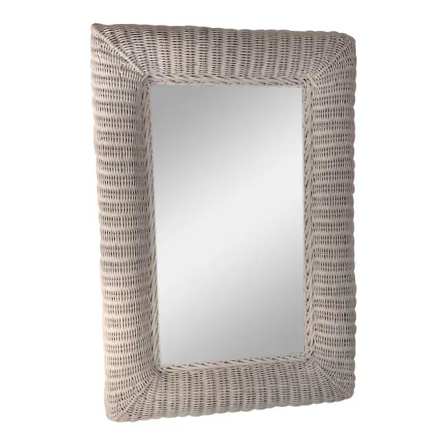 White Wicker Framed Wall Mirror in the Style of Henry Link | Chairish