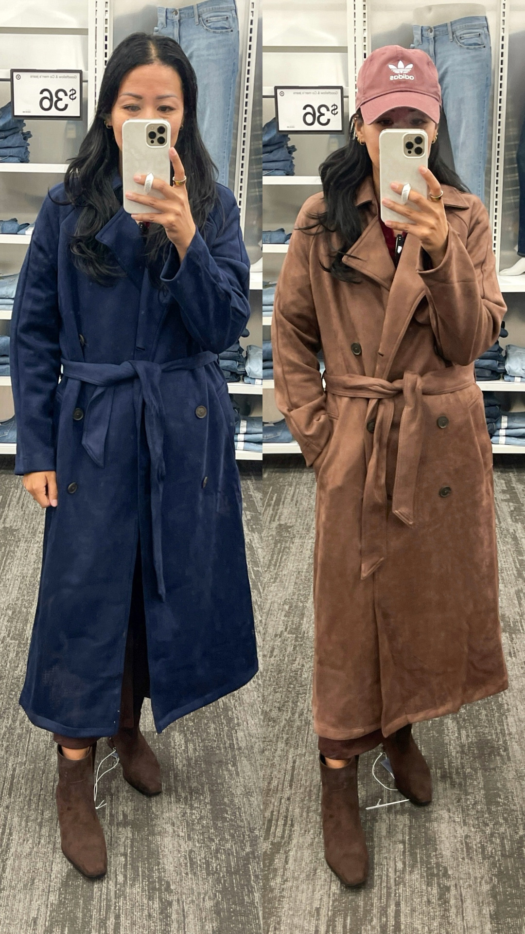 Size XS in both

Faux suede trench coat


#LTKFallSale #LTKFindsUnder50 #LTKSaleAlert