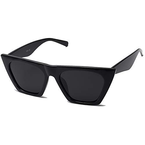 SOJOS Trendy Oversized Square Cateye Polarized Sunglasses Womens Big Frame Shades SJ2115, Black/Grey | Amazon (US)