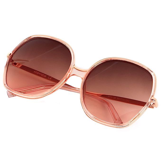 ANDWOOD Oversized Sunglasses Big Large Women Square Wide Black Brown Retro Trendy Pink | Amazon (US)