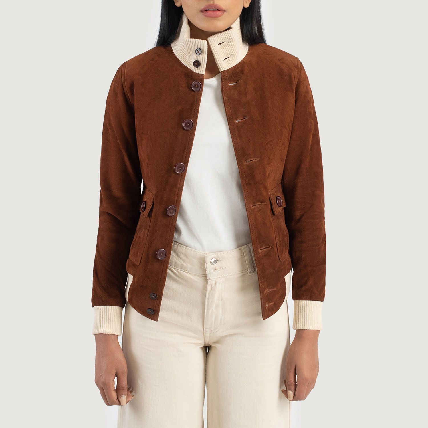 Sasha A1 Brown Suede Bomber Jacket | The Jacket Maker