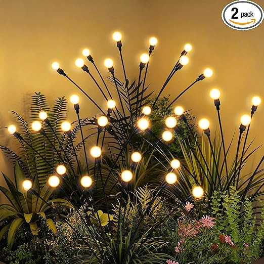 Solar Garden Lights, LED Swaying Solar Lights Outdoor Waterproof, Warm White Firefly Outdoor Deco... | Amazon (US)