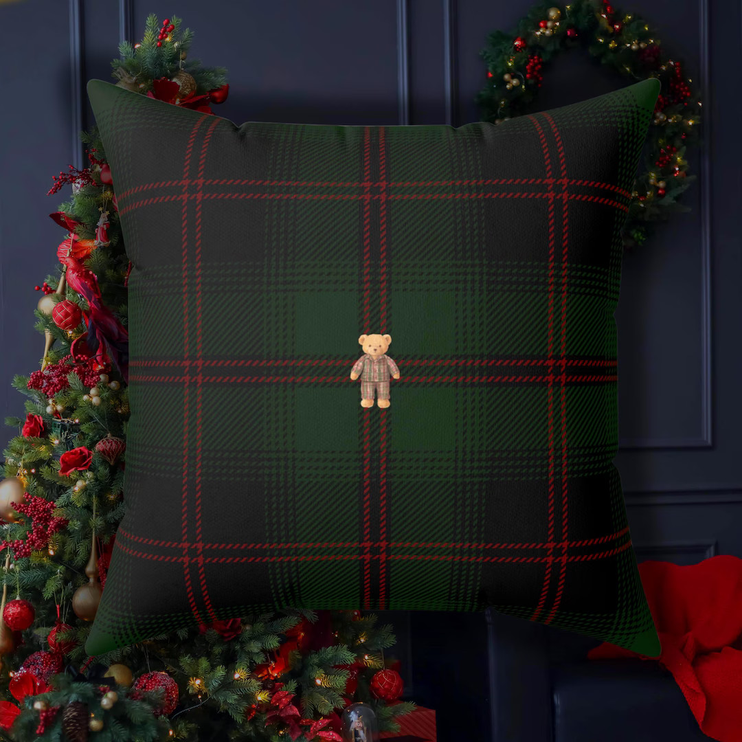 Tartan Christmas Bear Pillow: Green Plaid Holiday Decor, Ralph Lauren Christmas - Etsy | Etsy (US)