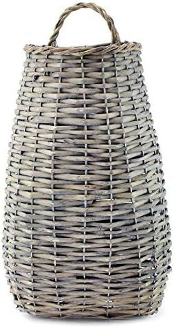 AuldHome Wall Hanging Pocket Basket; Woven Wicker Rustic Farmhouse Gray Washed Long Basket; 17 x ... | Amazon (US)