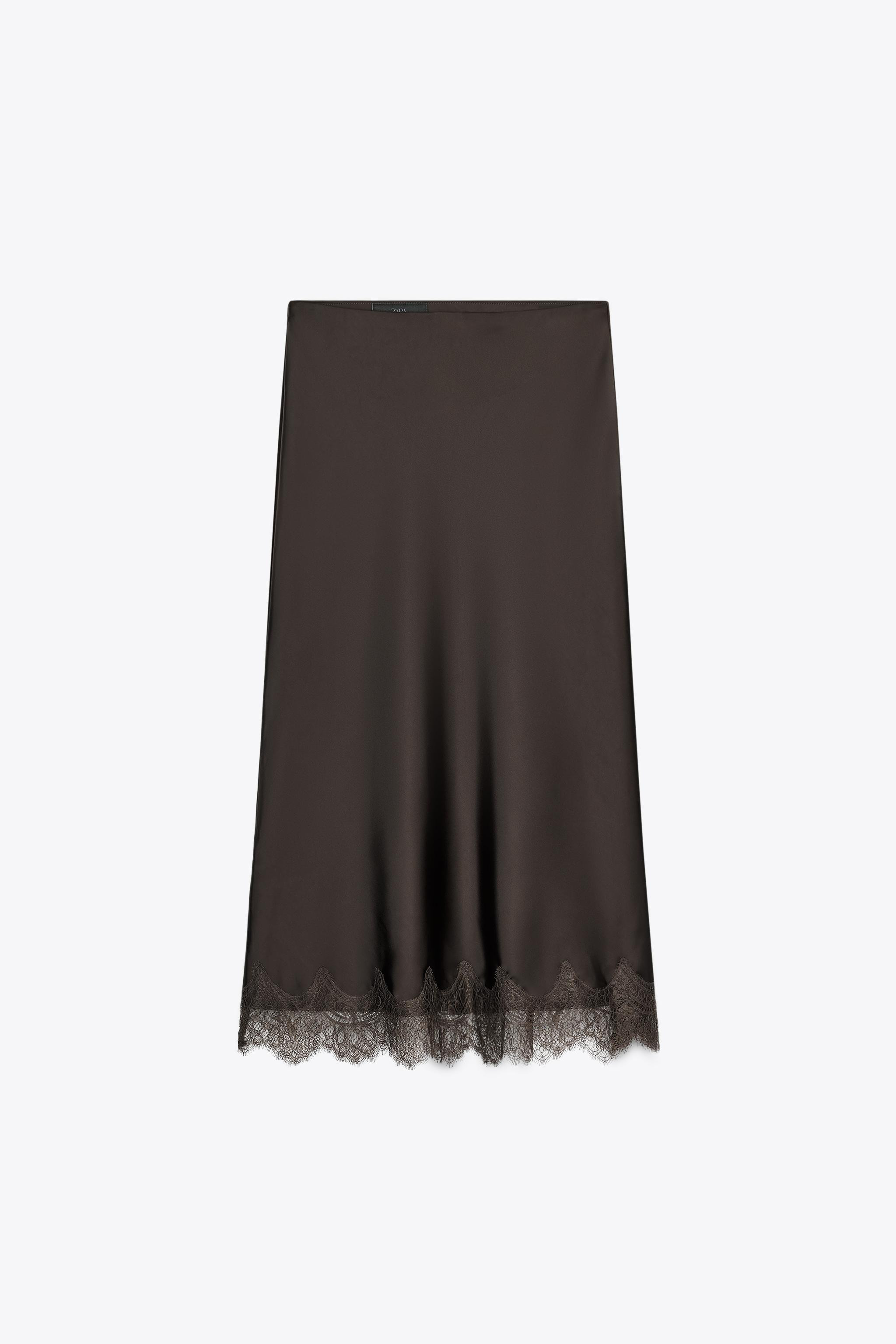 SATIN EFFECT LACE MIDI SKIRT | Zara US
