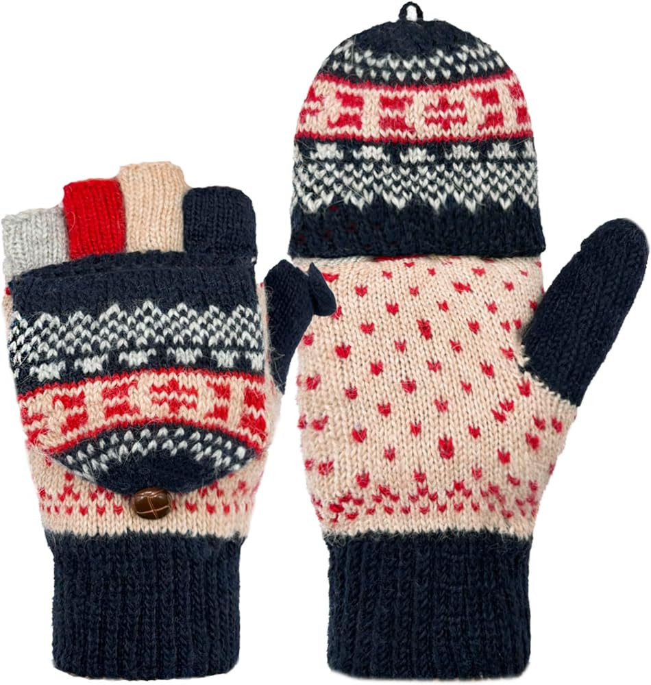 Beurlike Winter Fingerless Gloves Mittens for Women Men Warm Wool Knitted Convertible Flip Top Mi... | Amazon (US)