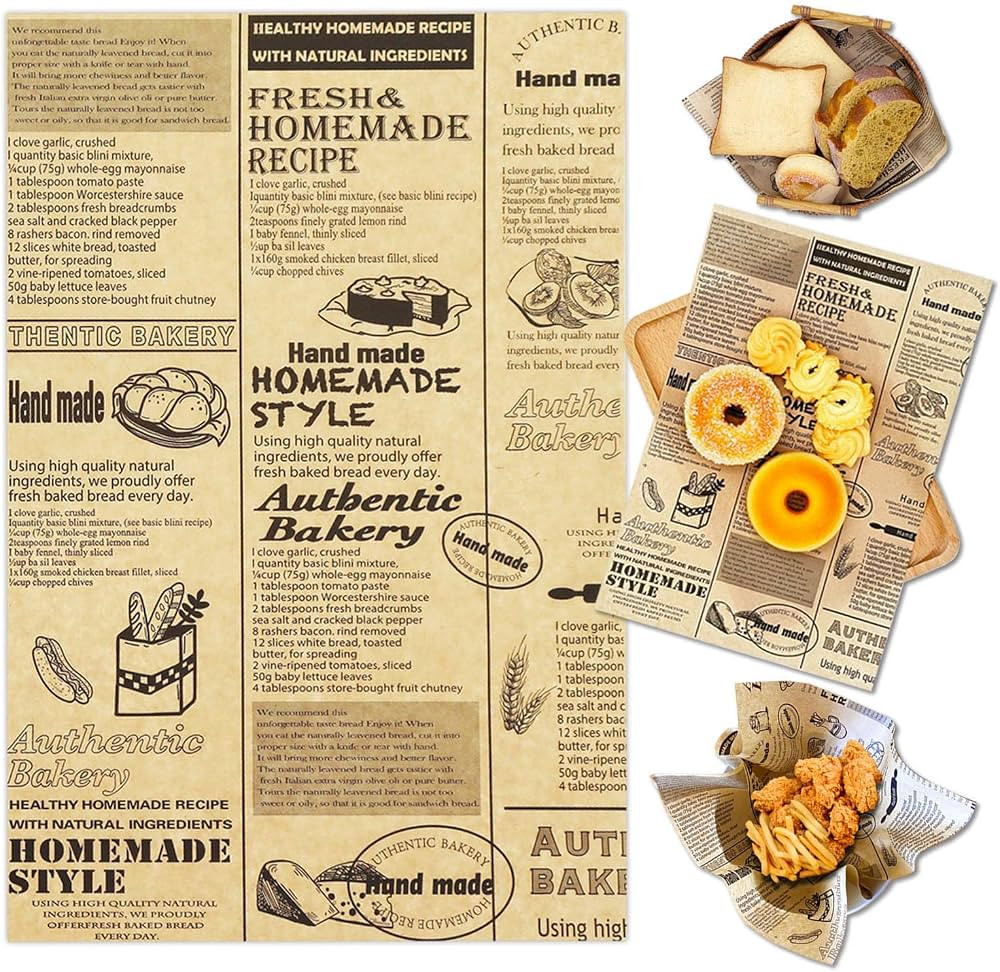 OTOPETE 200Pcs 12"x7.8" Grease Resistant Food Liner, Newspaper Themed Sheets for Hamburger Sandwi... | Amazon (US)
