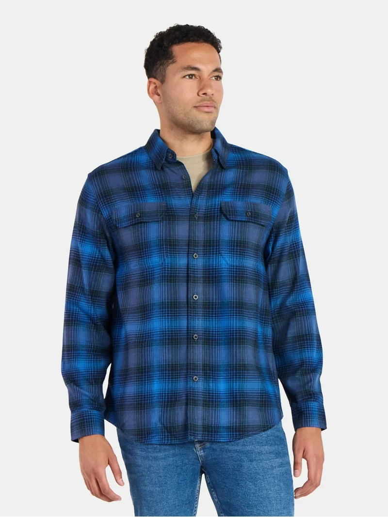 George Men's and Big Men's Double Pocket Flannel Shirt, Sizes XS-3XLT | Walmart (US)