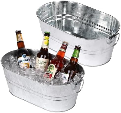 Tchrules 3 Gallon Galvanized Ice Bucket 2 Pack Metal Beverage Tub | 3 Gallon Large Capacity | Gal... | Amazon (US)