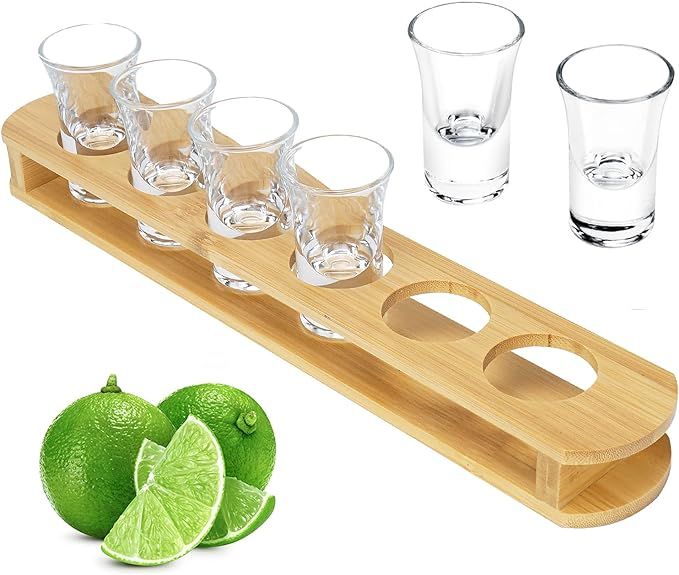 Amazon.com | 1 oz Shot Glasses with Holder, Shot Glass Set in Bamboo Wooden Shot Tray, D&Z 6 Heav... | Amazon (US)