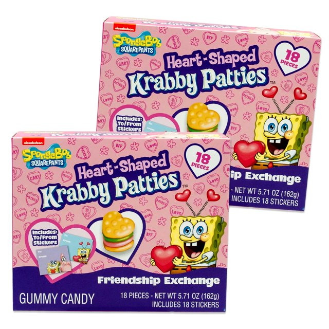 Heart Shaped Spongebob Candy Krabby Patty Gummies, 36 Count. Valentines Candy for Kids 18 Count, ... | Walmart (US)
