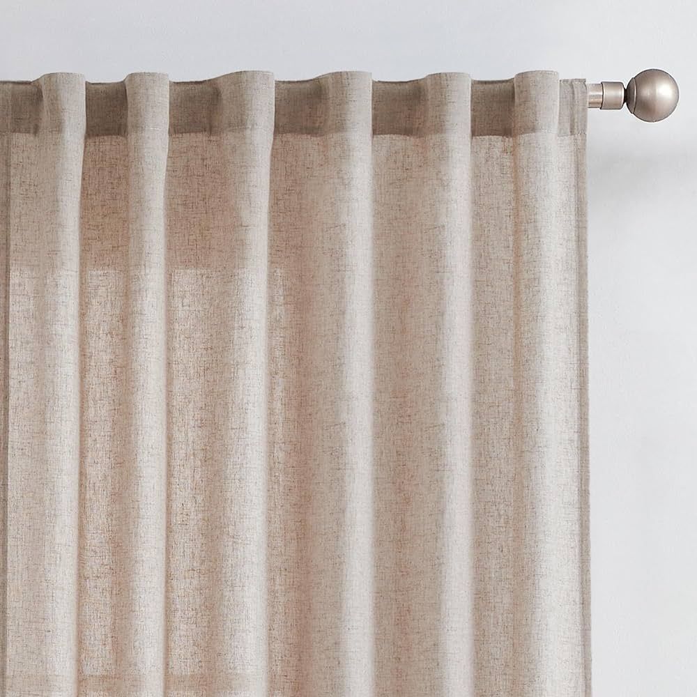 COLLACT Linen Curtains for Living Room Farmhouse Curtains 90 Inches Long Taupe Window Curtains for Bedroom Rod Pocket Light Filtering Back Tab Flax Linen Drapes 2 Panels Set | Amazon (US)
