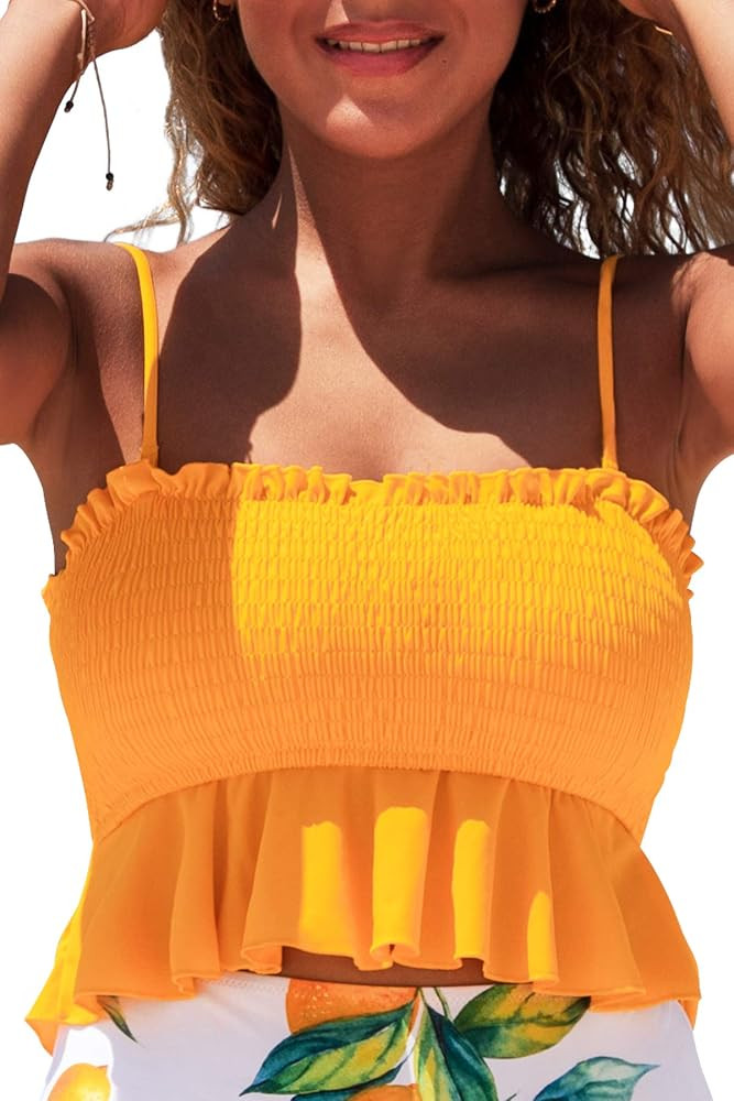 CUPSHE Women's Bikini Top Ruffle Smock Bathing Suit | Amazon (US)