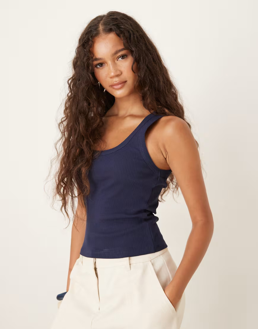 ASOS DESIGN rib scoop neck singlet in navy-No colour | ASOS (Global)