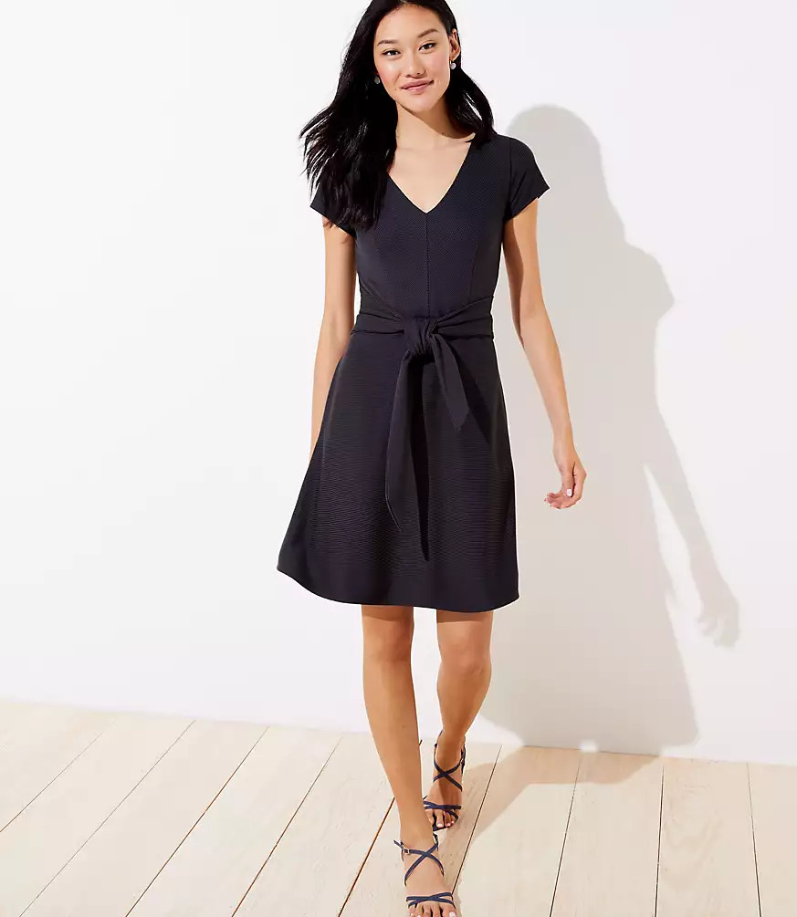 Petite Striped Tie Waist Flare Pocket Dress | LOFT | LOFT