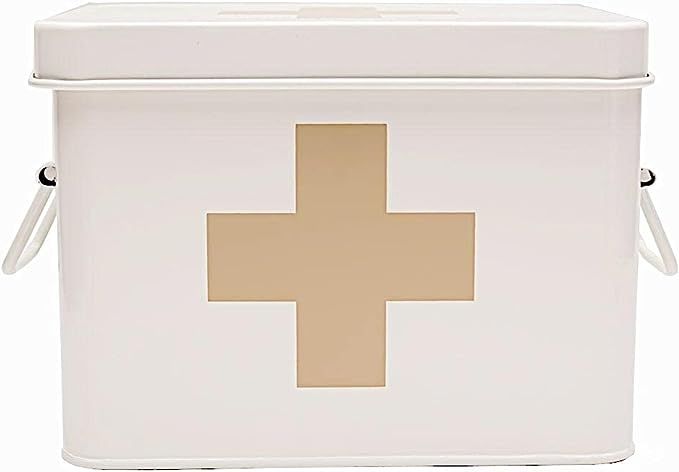 Retro Enameled First Aid Box for Medicine Storage and Home Decor with Lid and Removable Tray | Amazon (US)